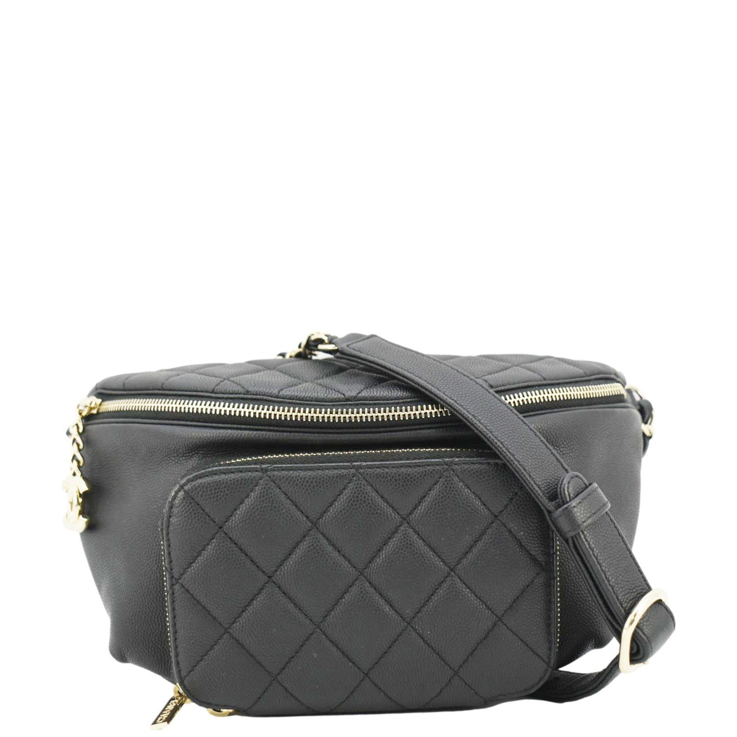 Chanel Affinity Quilted Caviar Waist Belt Leather Black