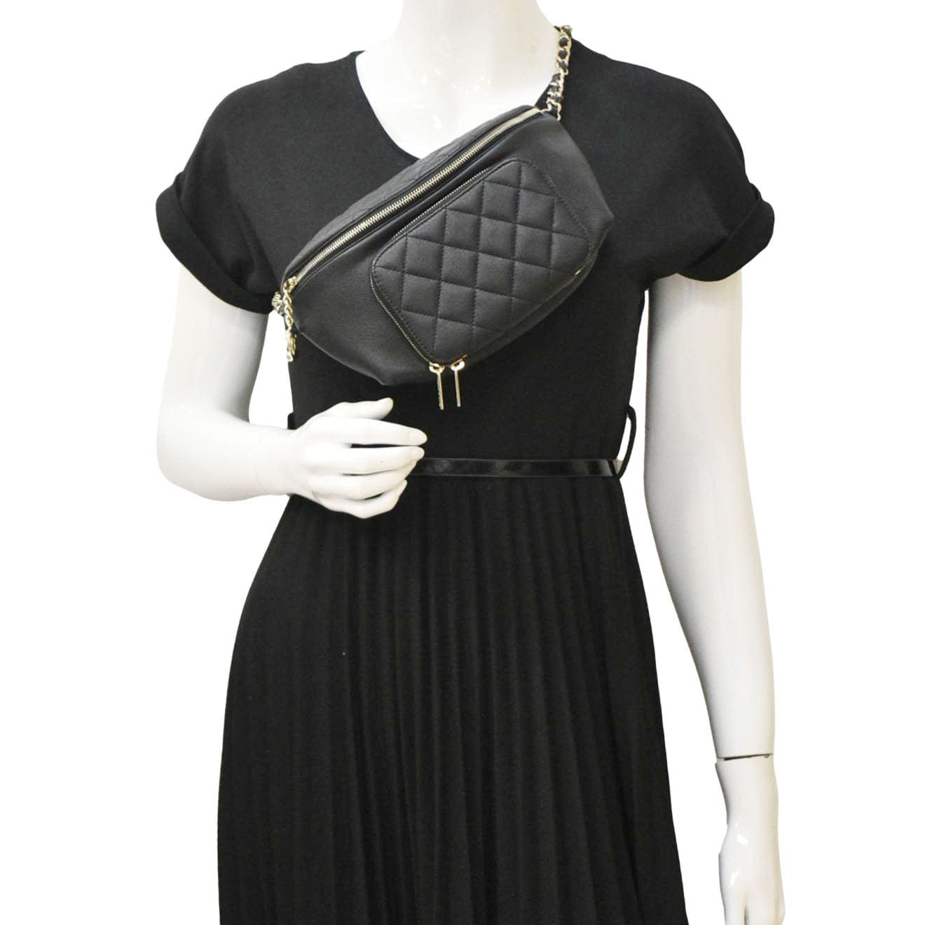 Chanel Affinity Quilted Caviar Waist Belt Leather Black