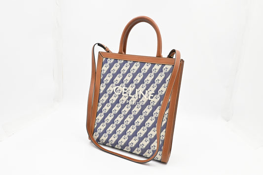 Celine Vertical Cabas In Blue And Brown Handbag Leather Canvas Travel Bag