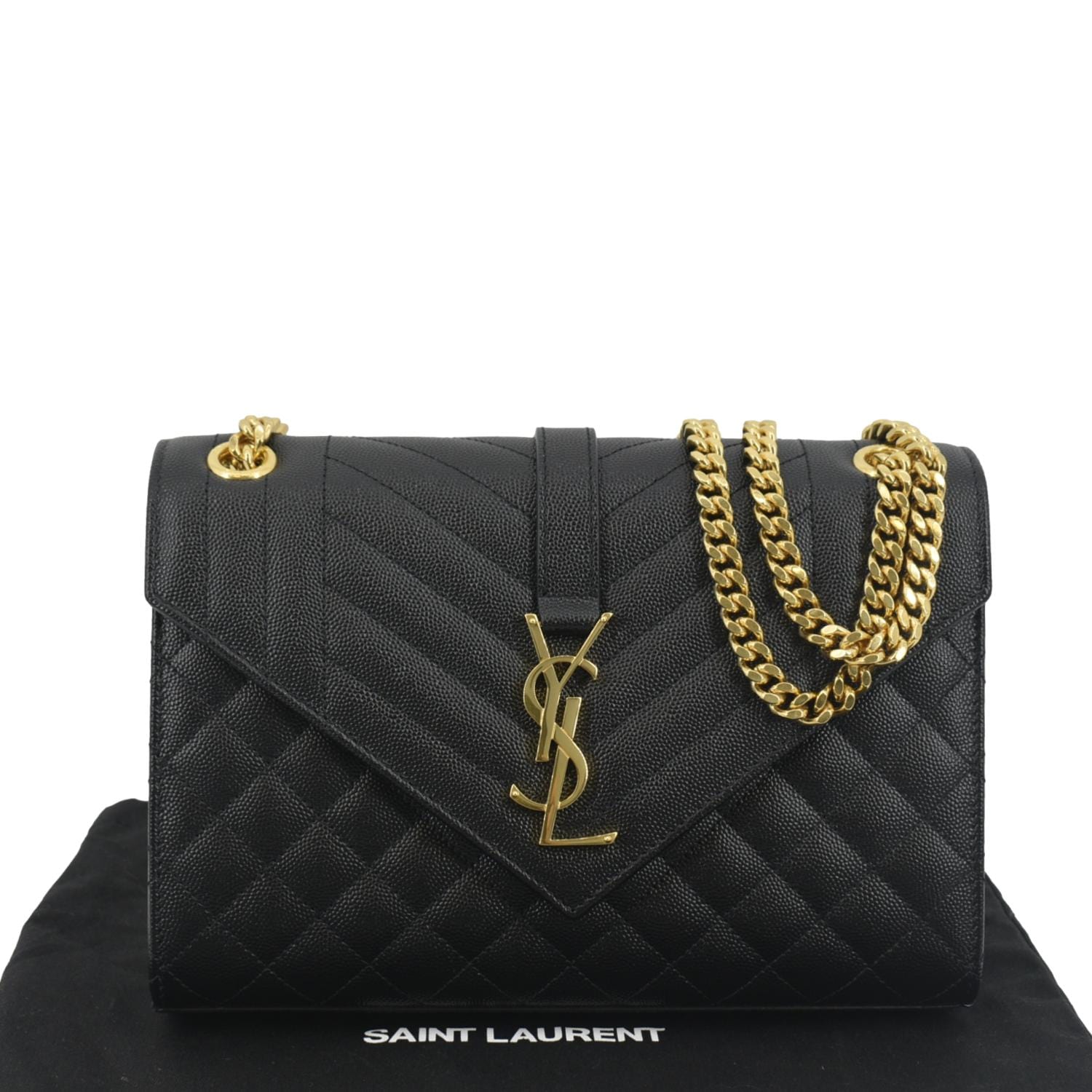YSL Saint Laurent Yves Envelope Matelass Shoulder Bag Leather Black Small