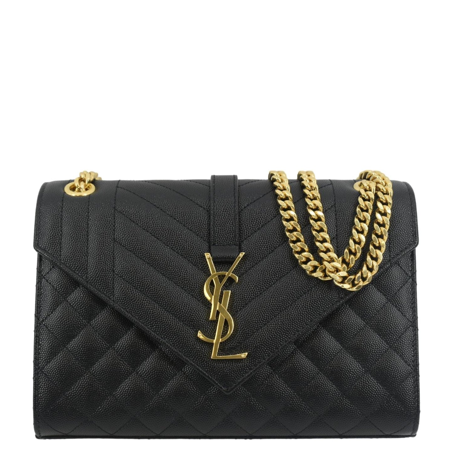 YSL Saint Laurent Yves Envelope Matelass Shoulder Bag Leather Black Small