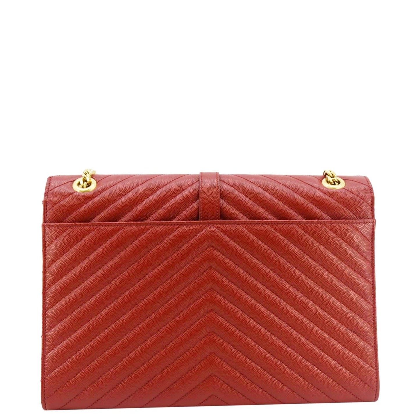 YSL Saint Laurent Yves Envelope Chevron Shoulder Bag Leather Quilted Red
