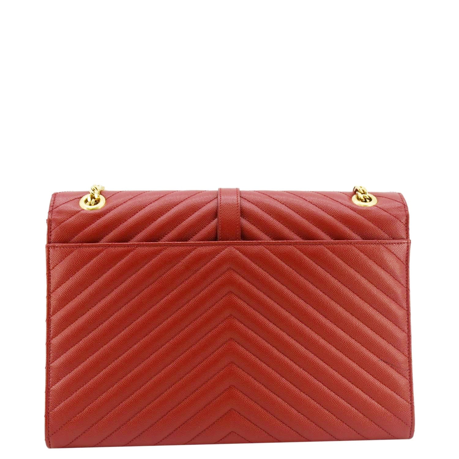 YSL Saint Laurent Yves Envelope Chevron Shoulder Bag Leather Quilted Red
