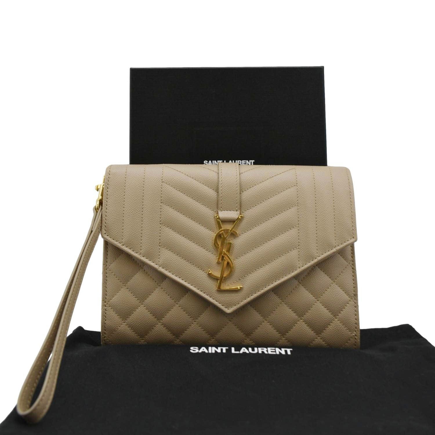 YSL Saint Laurent Yves Envelope Shoulder Bag Leather Matelasse Beige