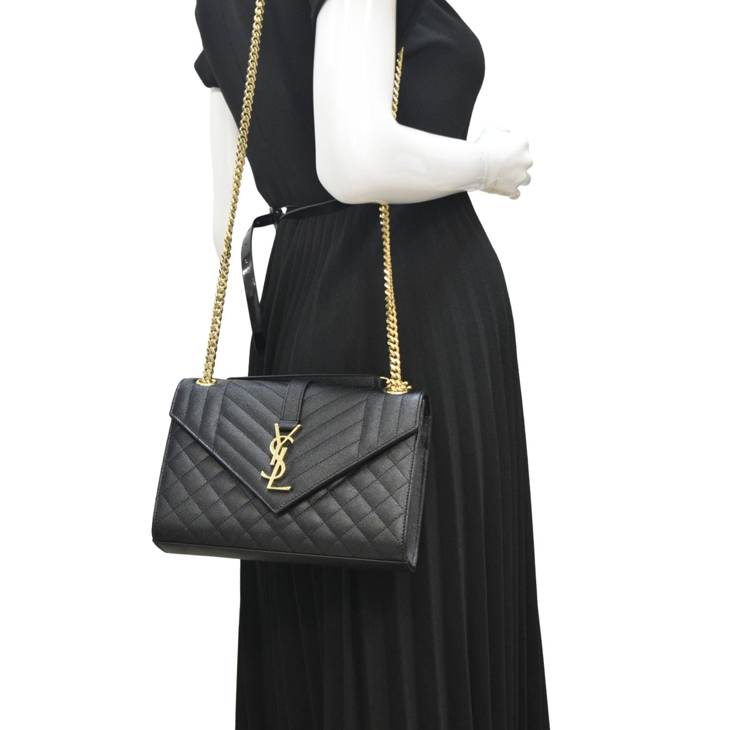 YSL Saint Laurent Saint Envelope Matelassé Shoulder Bag Leather Black