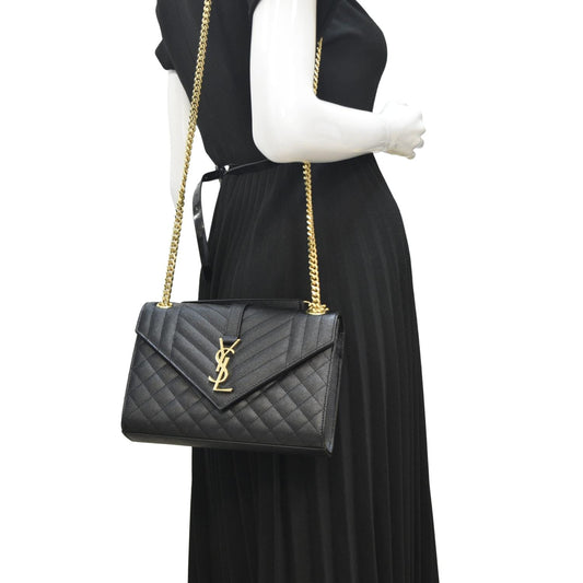 YSL Saint Laurent Yves Envelope Matelass Shoulder Bag Leather Black Small