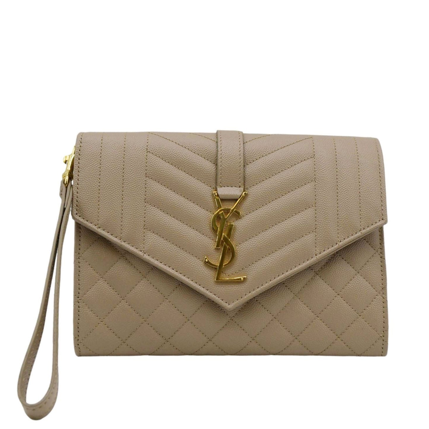 YSL Saint Laurent Yves Envelope Shoulder Bag Leather Matelasse Beige