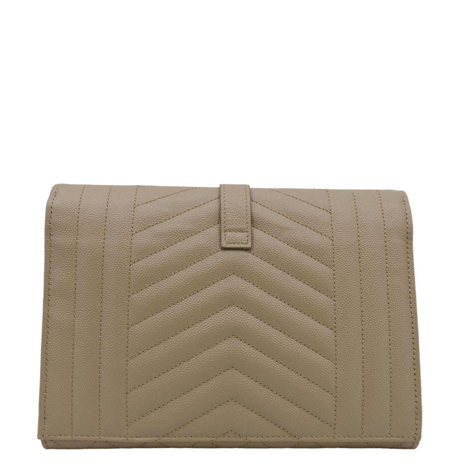 YSL Saint Laurent Yves Envelope Shoulder Bag Leather Matelasse Beige