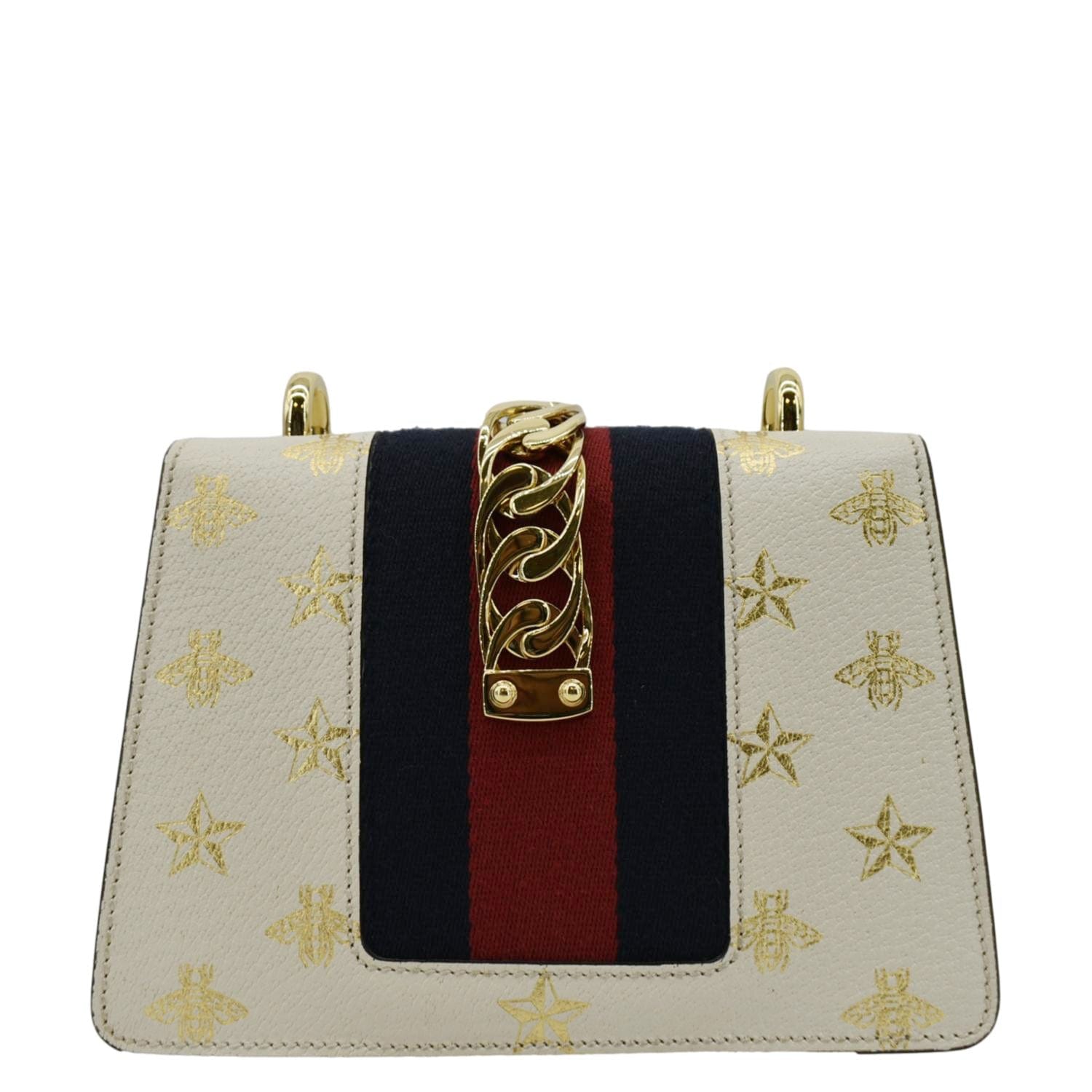 Gucci Sylvie Bee Star Crossbody Bag Off Leather White