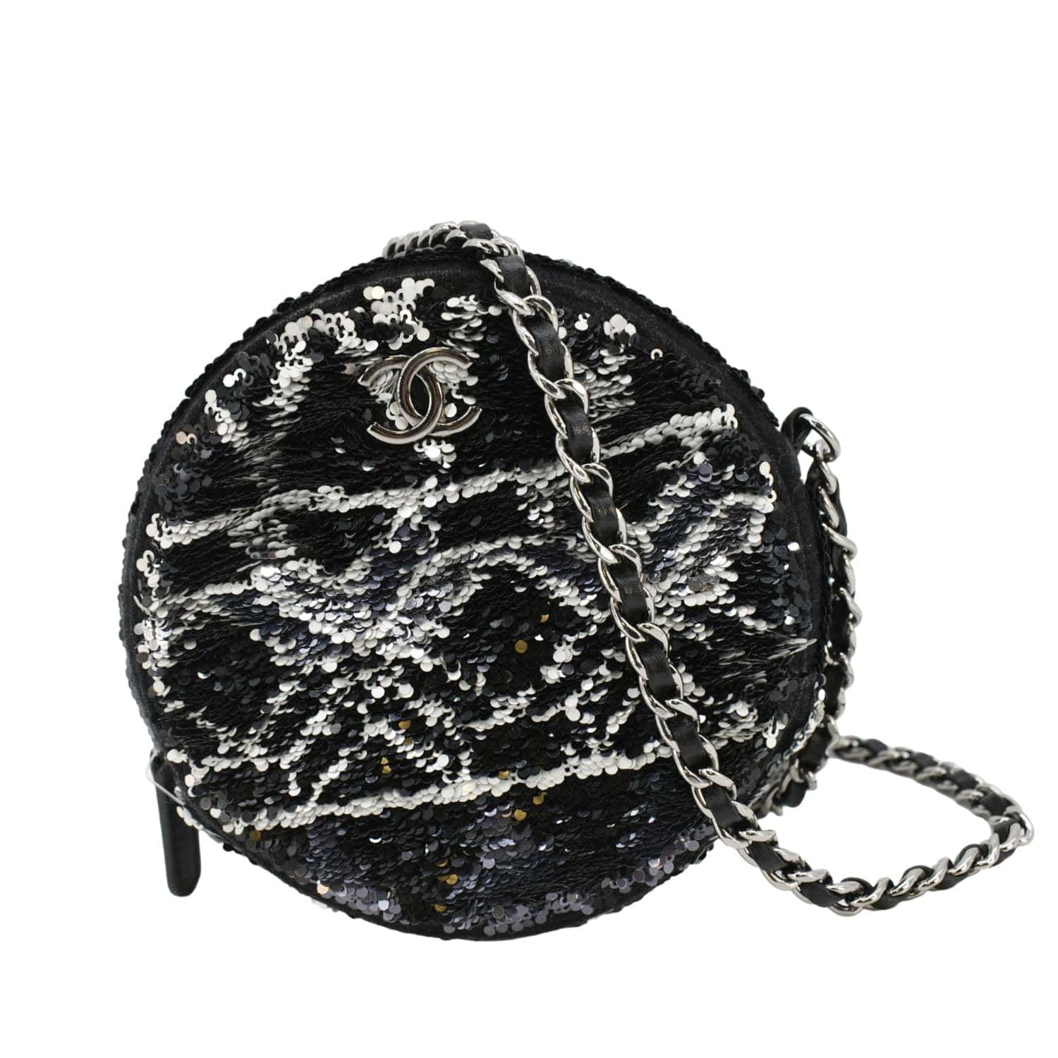 Chanel Round Tweed Clutch Crossbody Bag Black