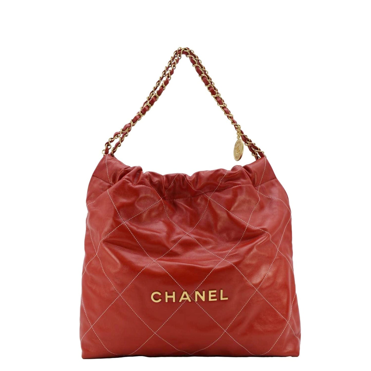 Chanel 22 Shiny Quilted Leather Calfskin Red Travel Bag