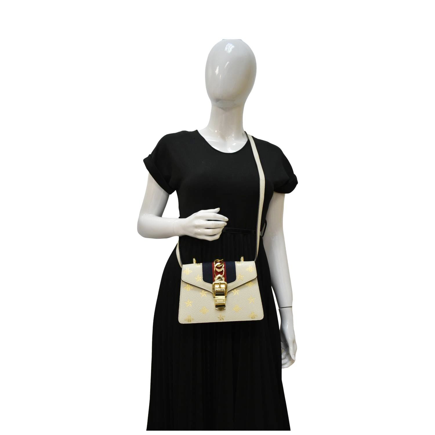 Gucci Sylvie Bee Star Crossbody Bag Off Leather White