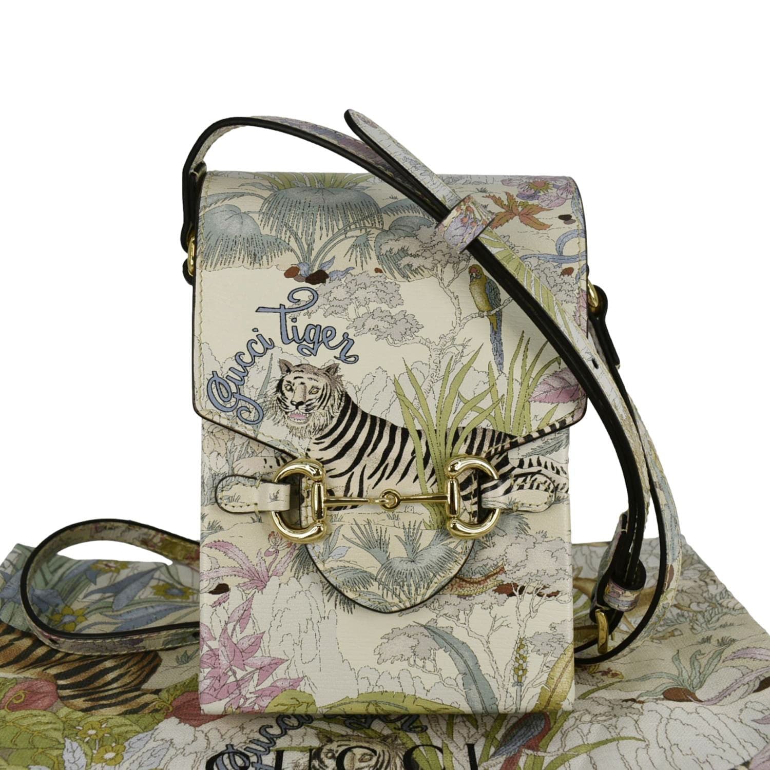 Gucci Horsebit Tiger Flower Shoulder Bag Multicolor Leather Mini
