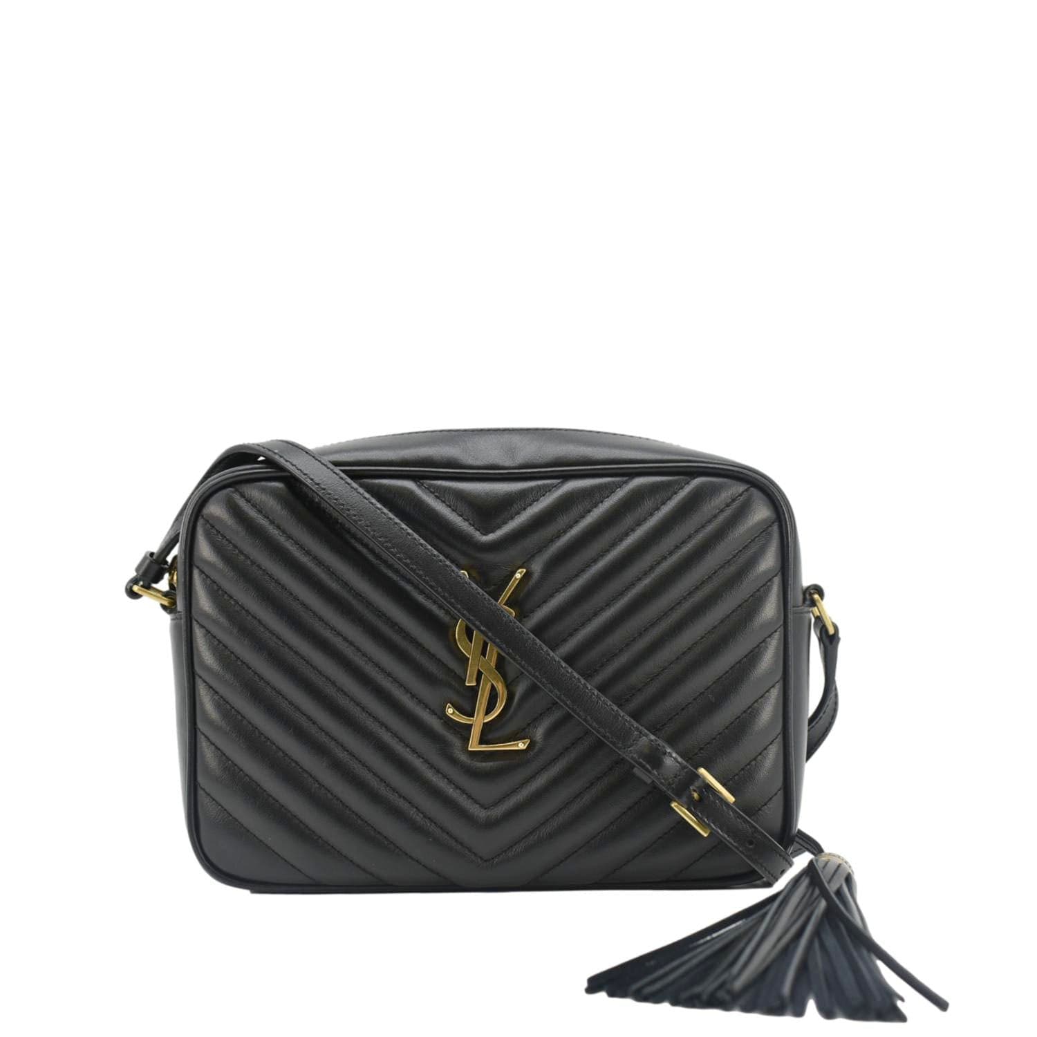 YSL Saint Laurent Yves Lou Camera Crossbody Bag Leather Quilted Black