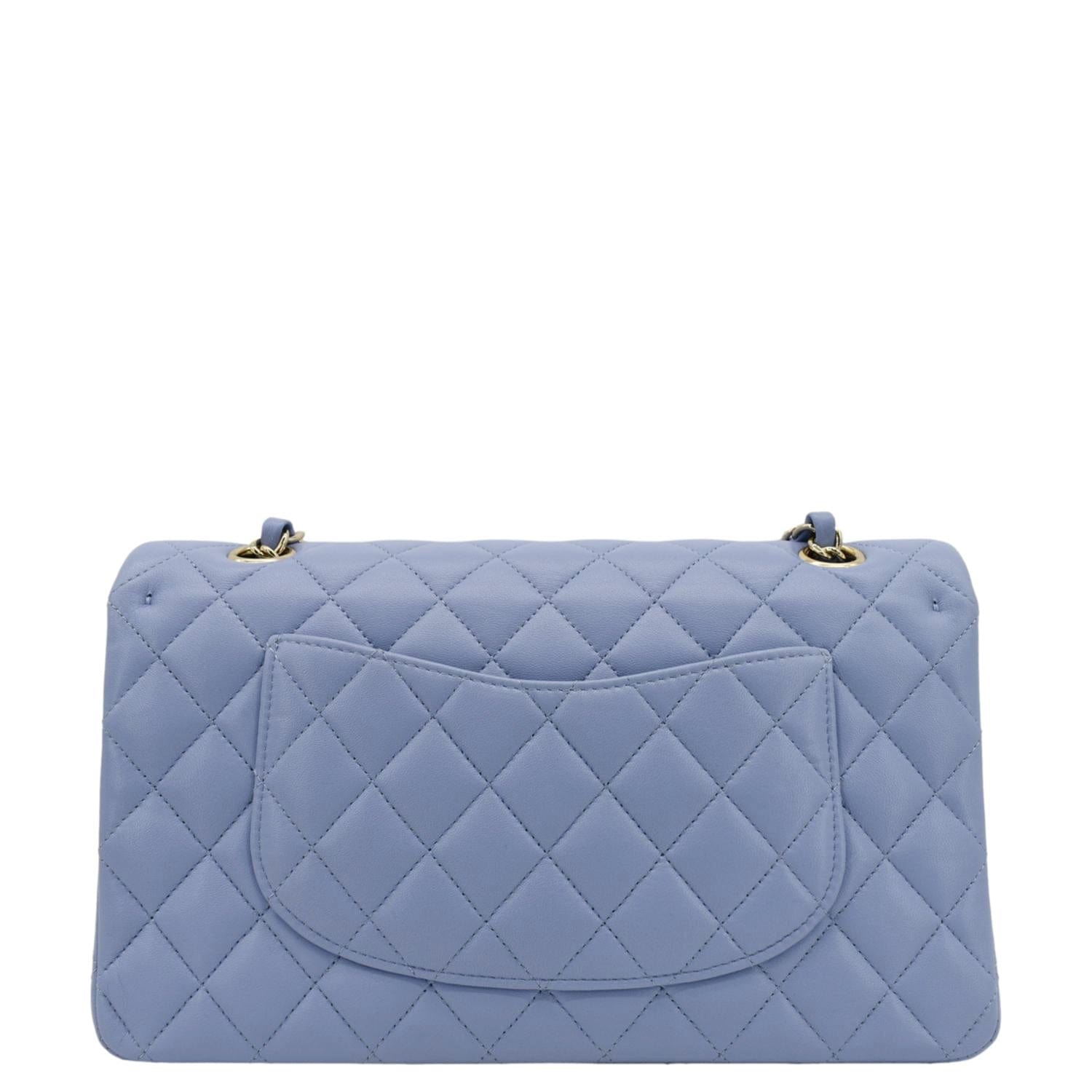 Chanel Classic Double Flap Quilted Light Leather Blue Travel Bag