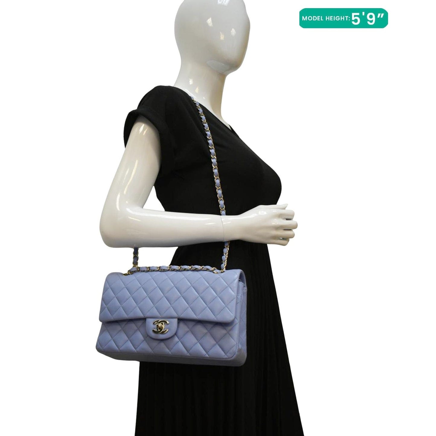 Chanel Classic Double Flap Quilted Light Leather Blue Travel Bag