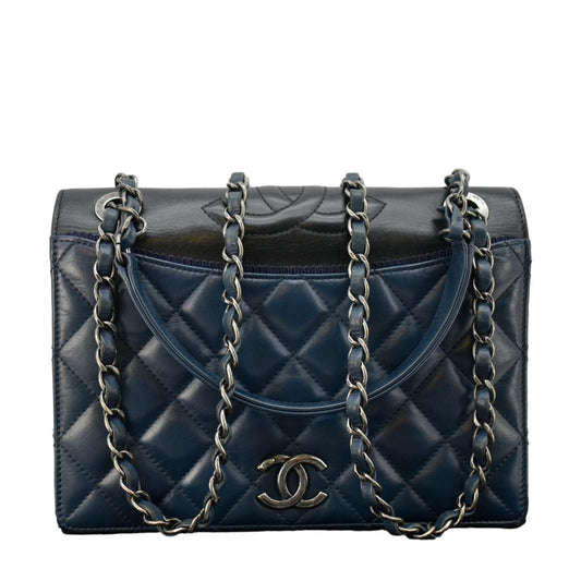 Chanel Ballerine Flap Quilted Navy Leather Blue Travel Bag