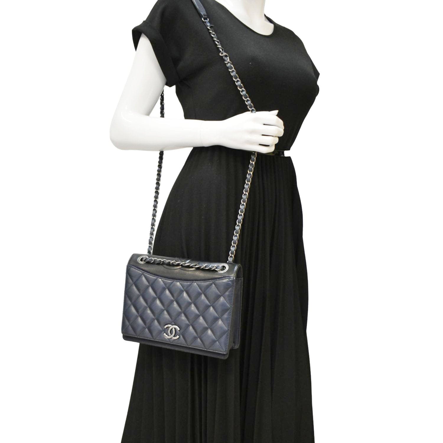 Chanel Ballerine Flap Quilted Navy Leather Blue Travel Bag