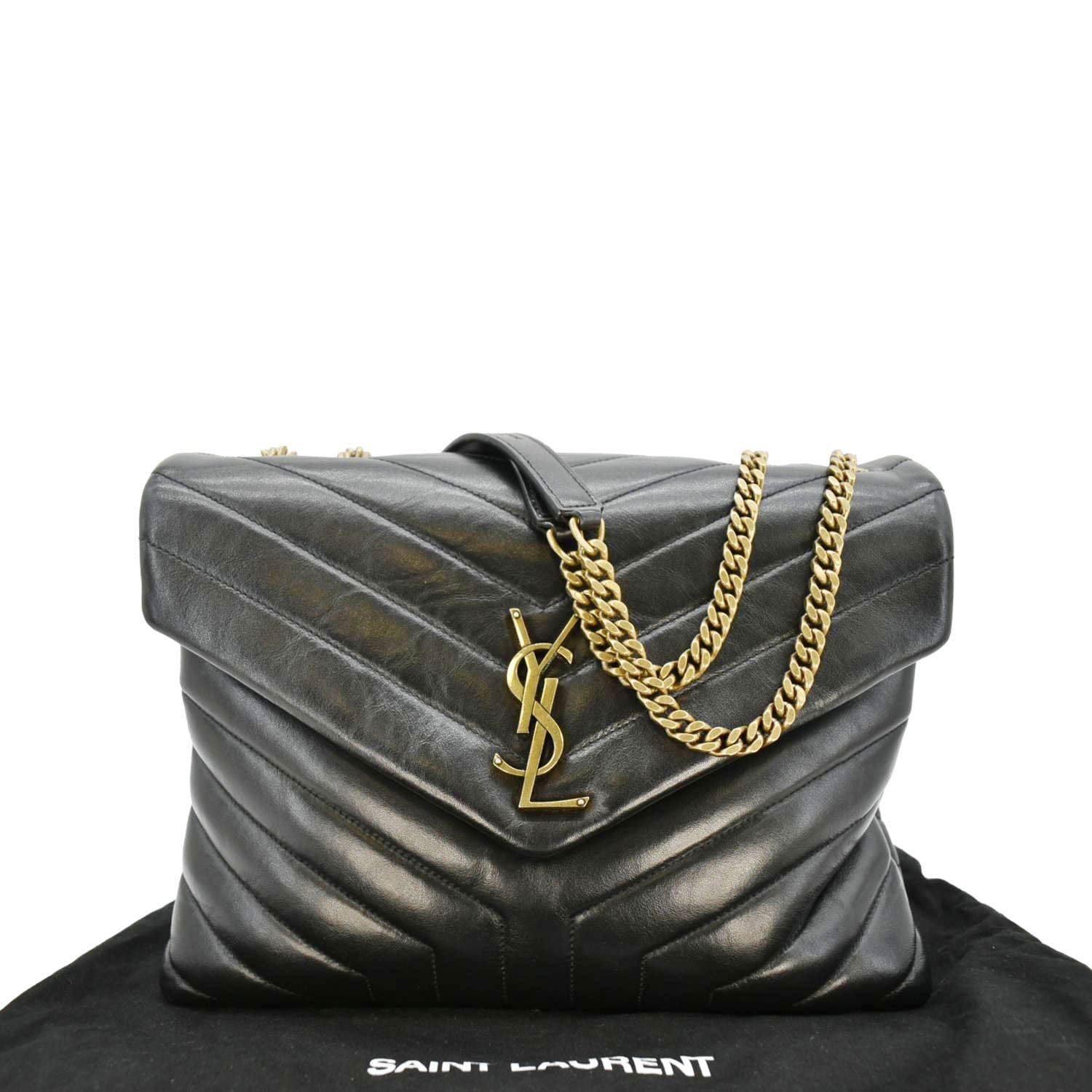 YSL Saint Laurent Yves Loulou Crossbody Bag Leather Quilted Black