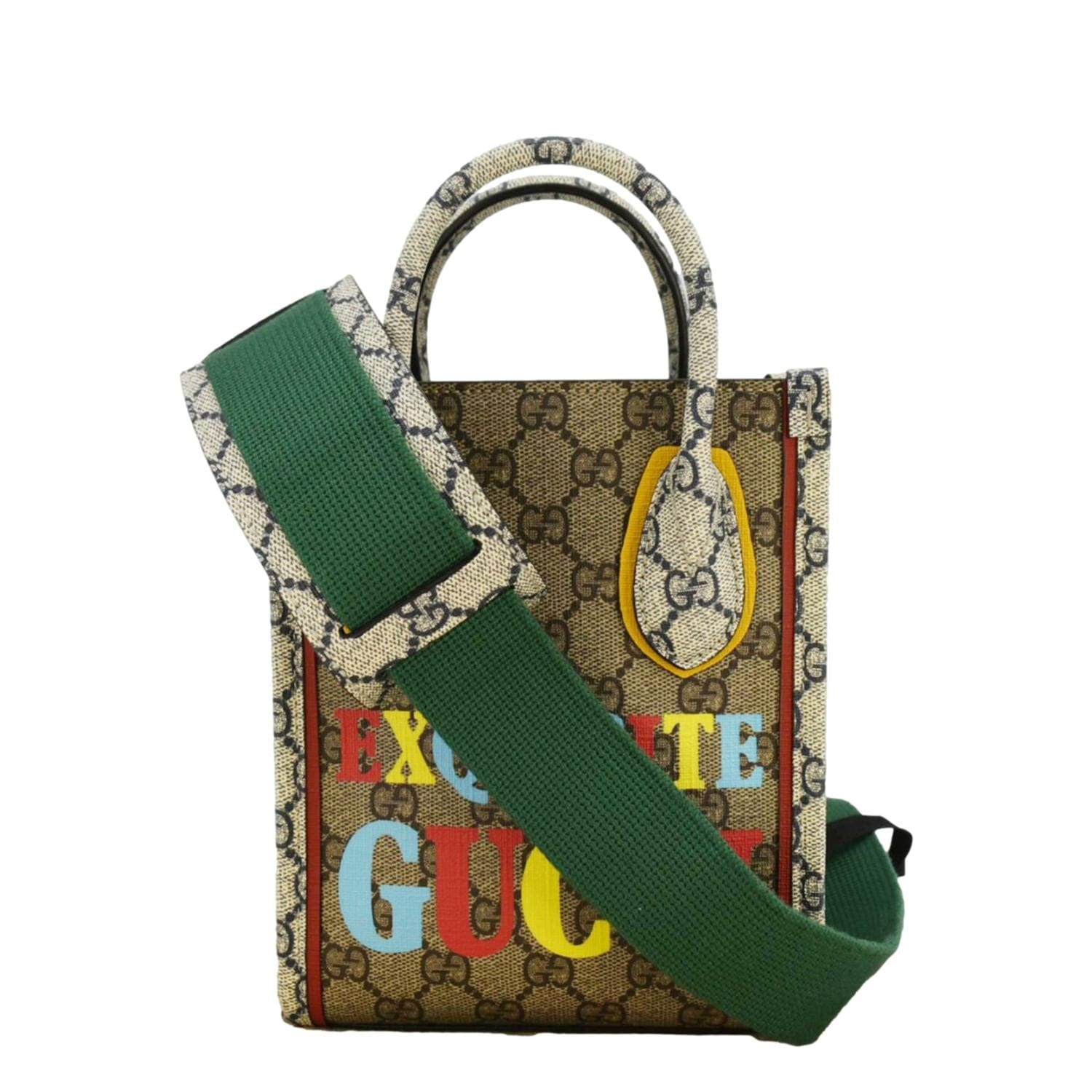 Gucci Exquisite Supreme Vertical Tote Shoulder Bag Canvas Beige