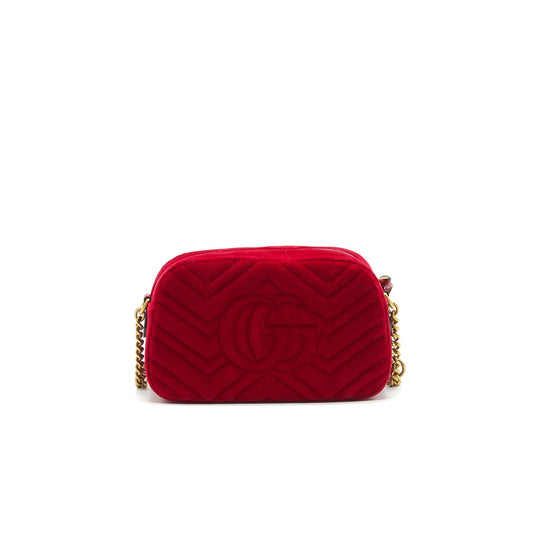 Gucci Marmont Valvet Camera Bag Red Travel Bag Red Ghw