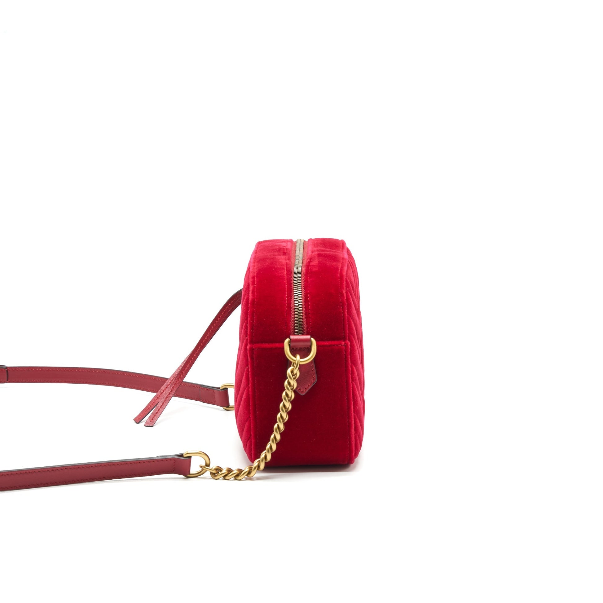 Gucci Marmont Valvet Camera Bag Red Travel Bag Red Ghw