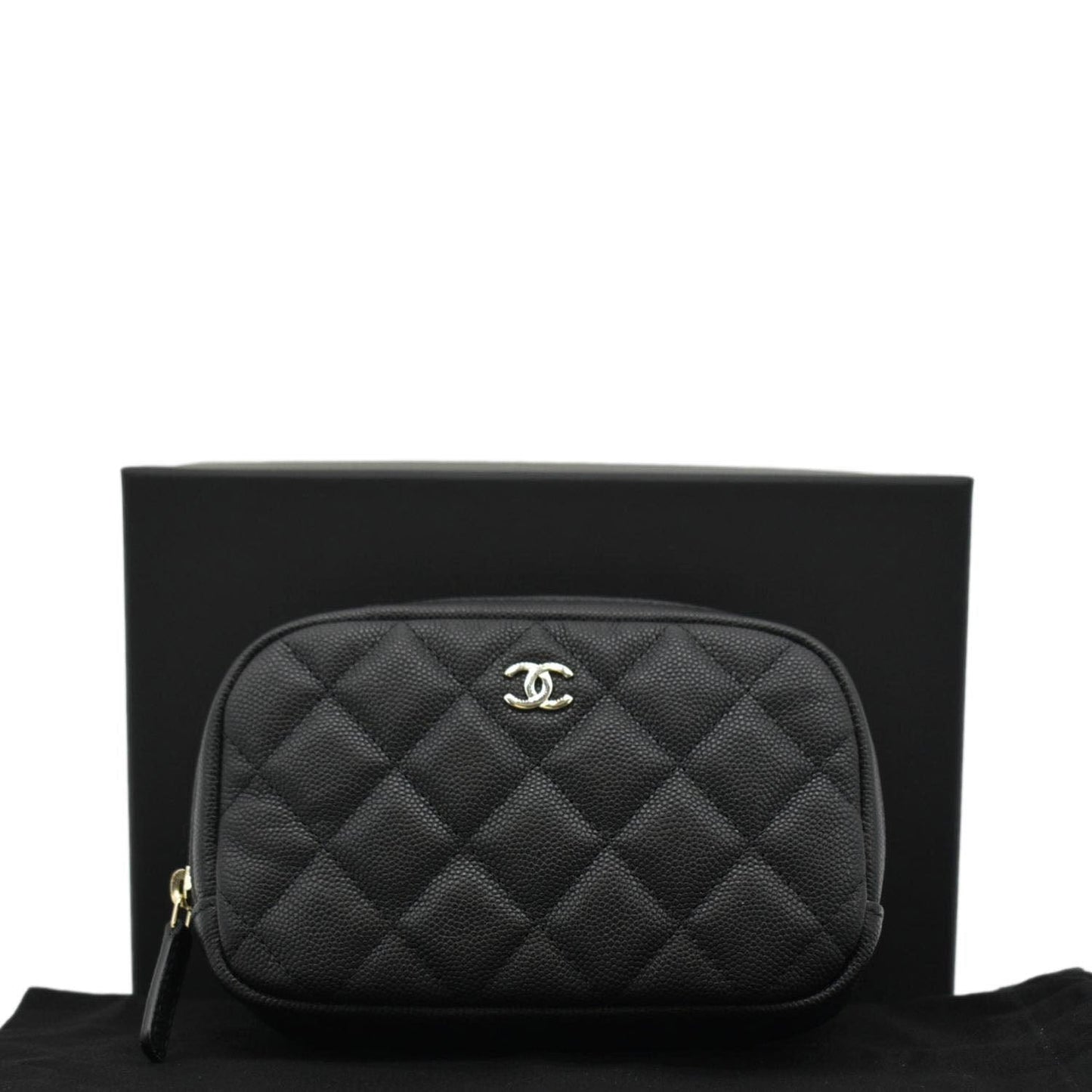 Chanel Curvy Quilted Caviar Cosmetic Leather Black Travel Bag