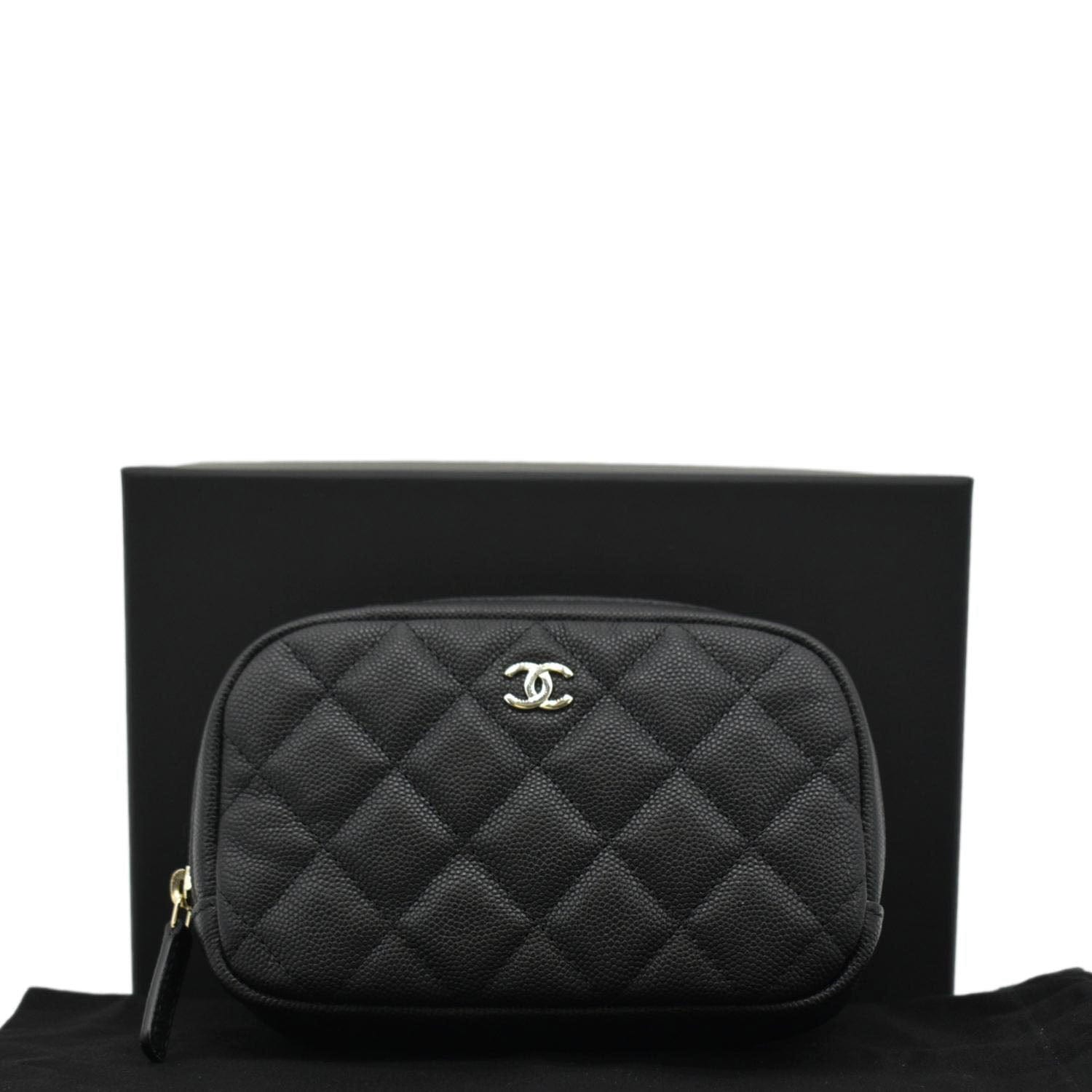 Chanel Curvy Quilted Caviar Cosmetic Leather Black Travel Bag