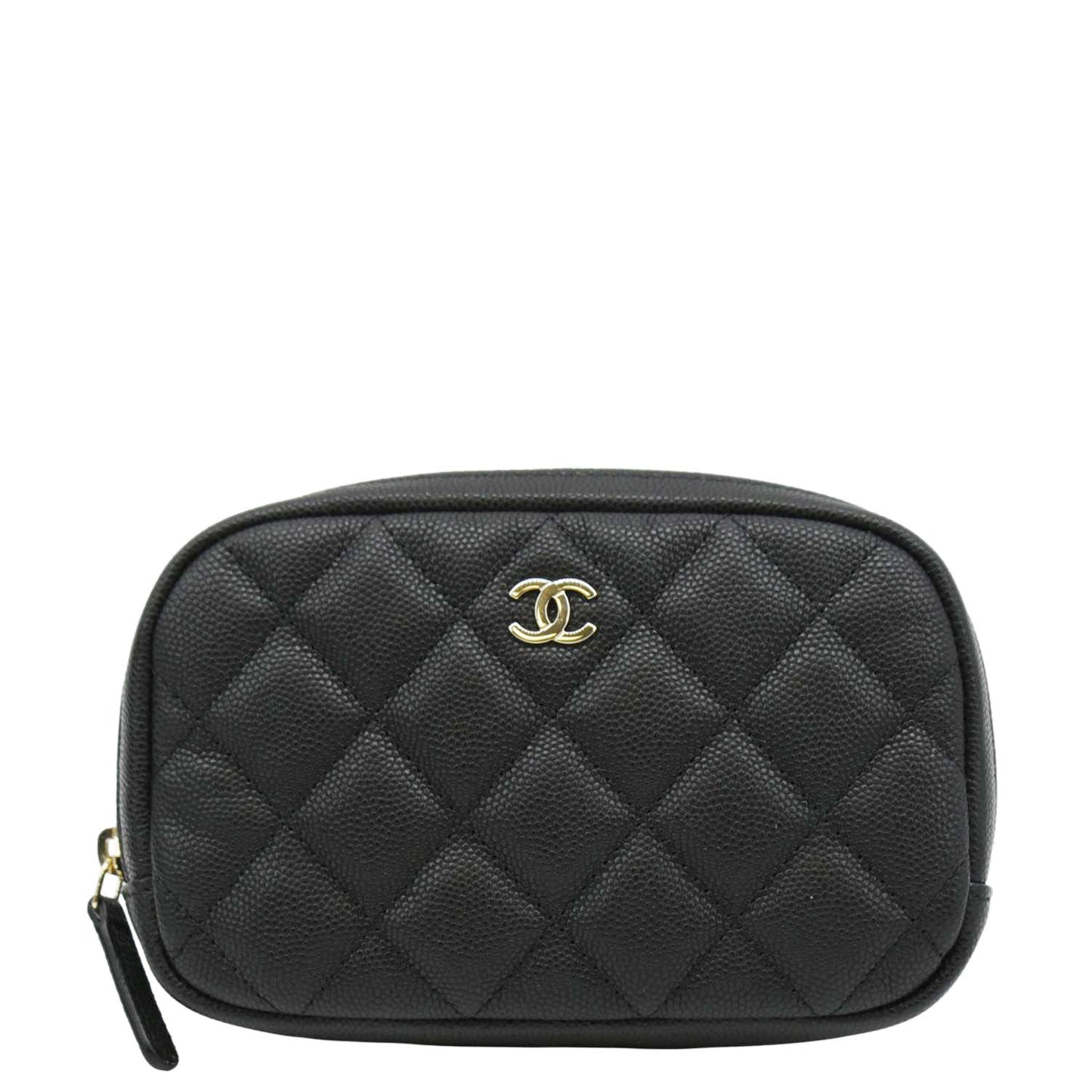Chanel Curvy Quilted Caviar Cosmetic Leather Black Travel Bag