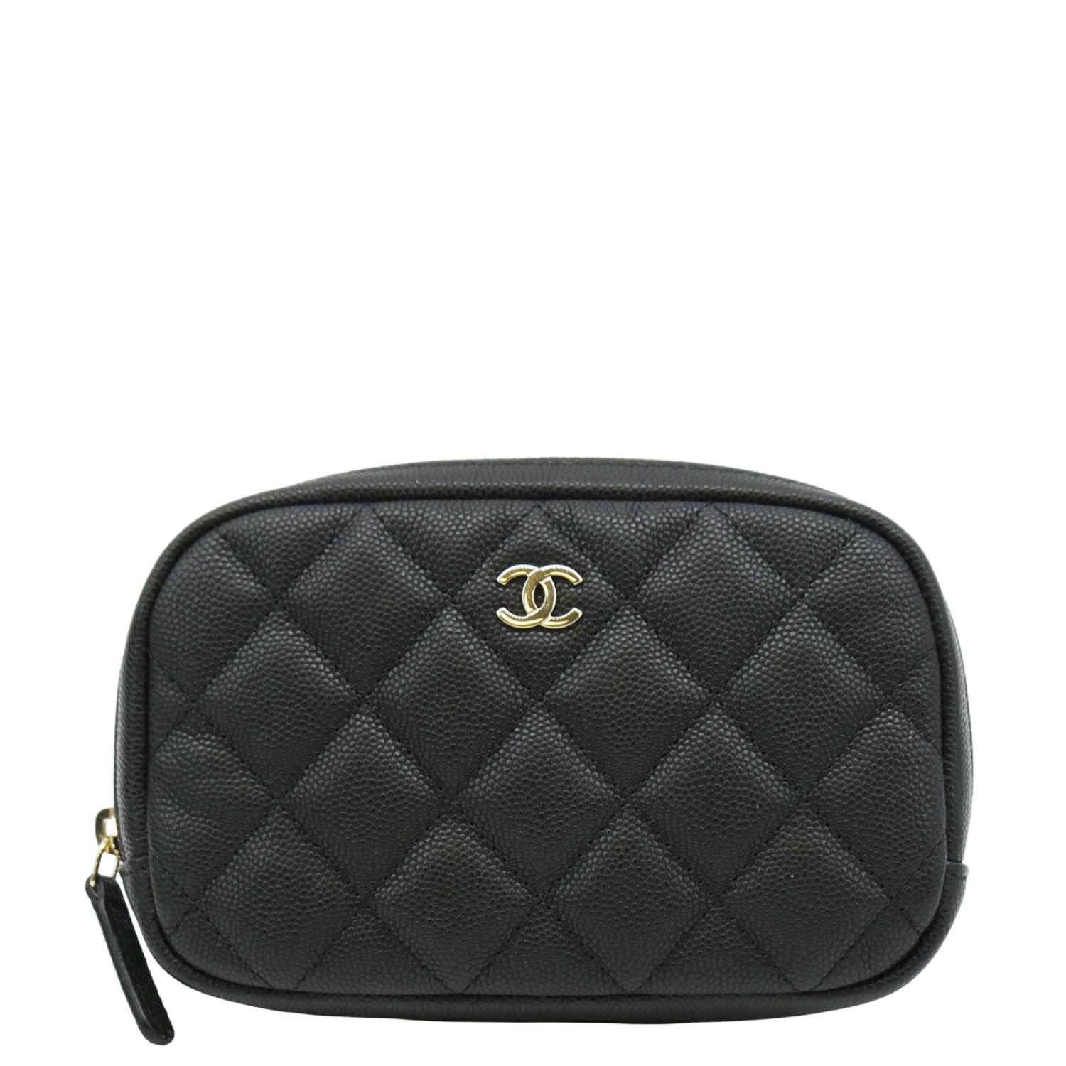 Chanel Curvy Quilted Caviar Cosmetic Leather Black Travel Bag