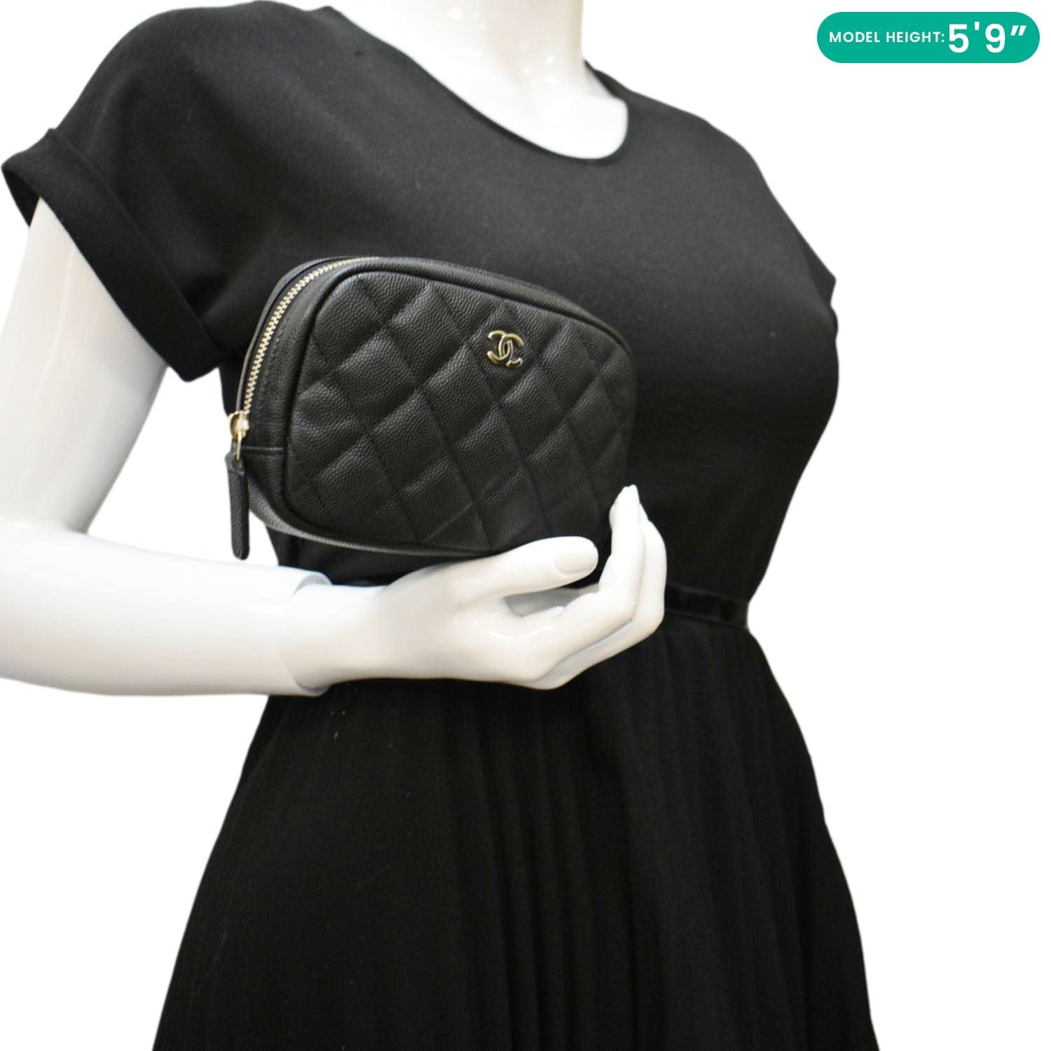 Chanel Curvy Quilted Caviar Cosmetic Leather Black Travel Bag
