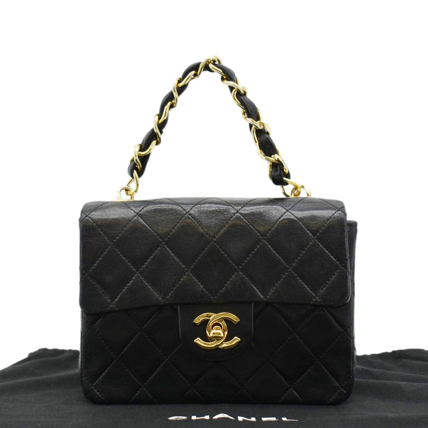 Chanel Square Flap Quilted Leather Black Travel Bag