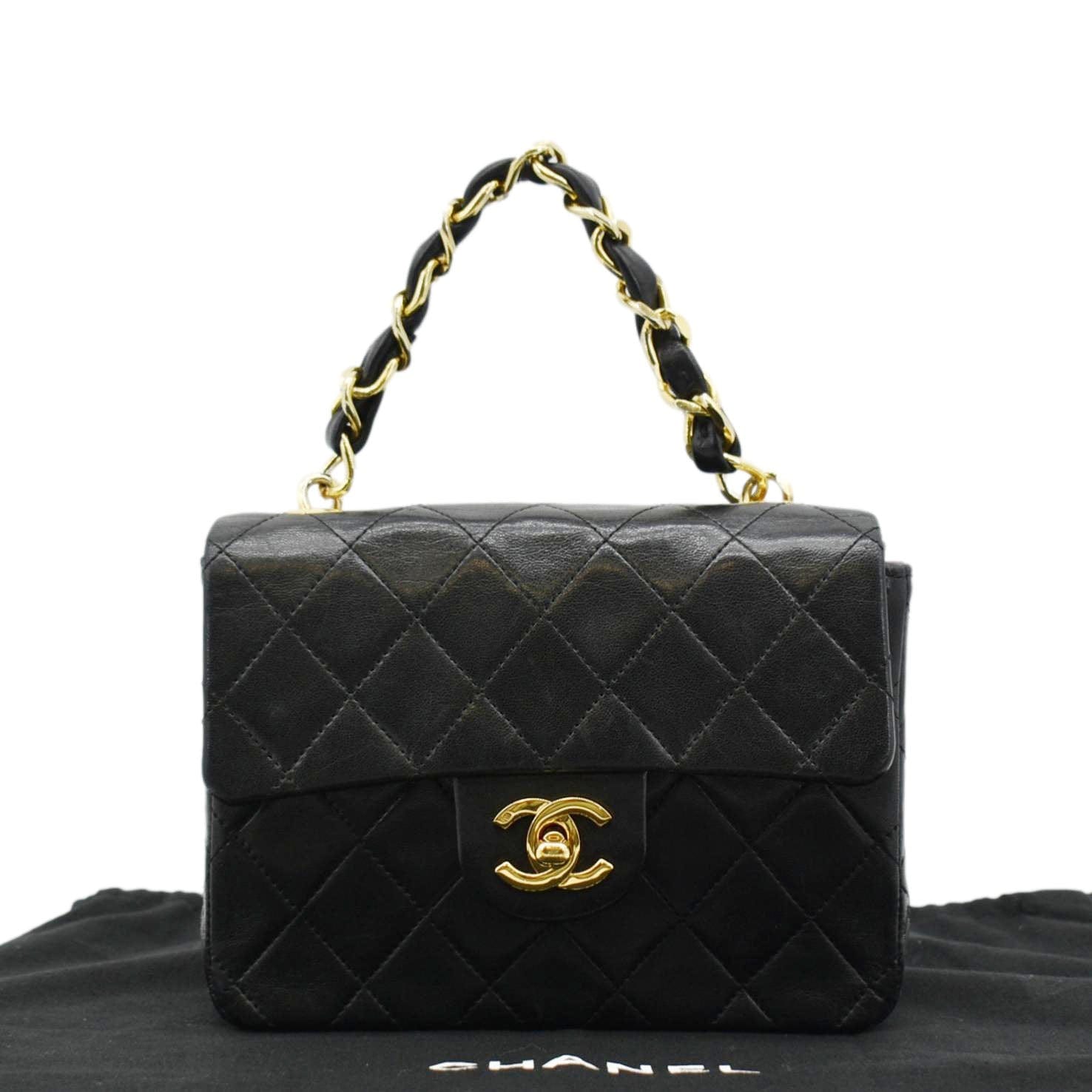 Chanel Square Flap Quilted Leather Black Travel Bag