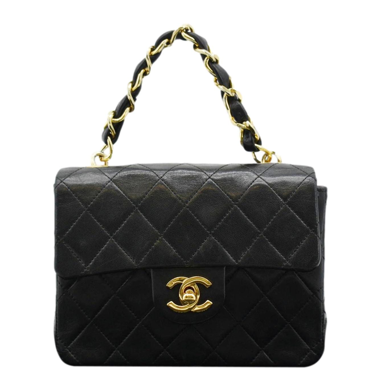 Chanel Square Flap Quilted Leather Black Travel Bag