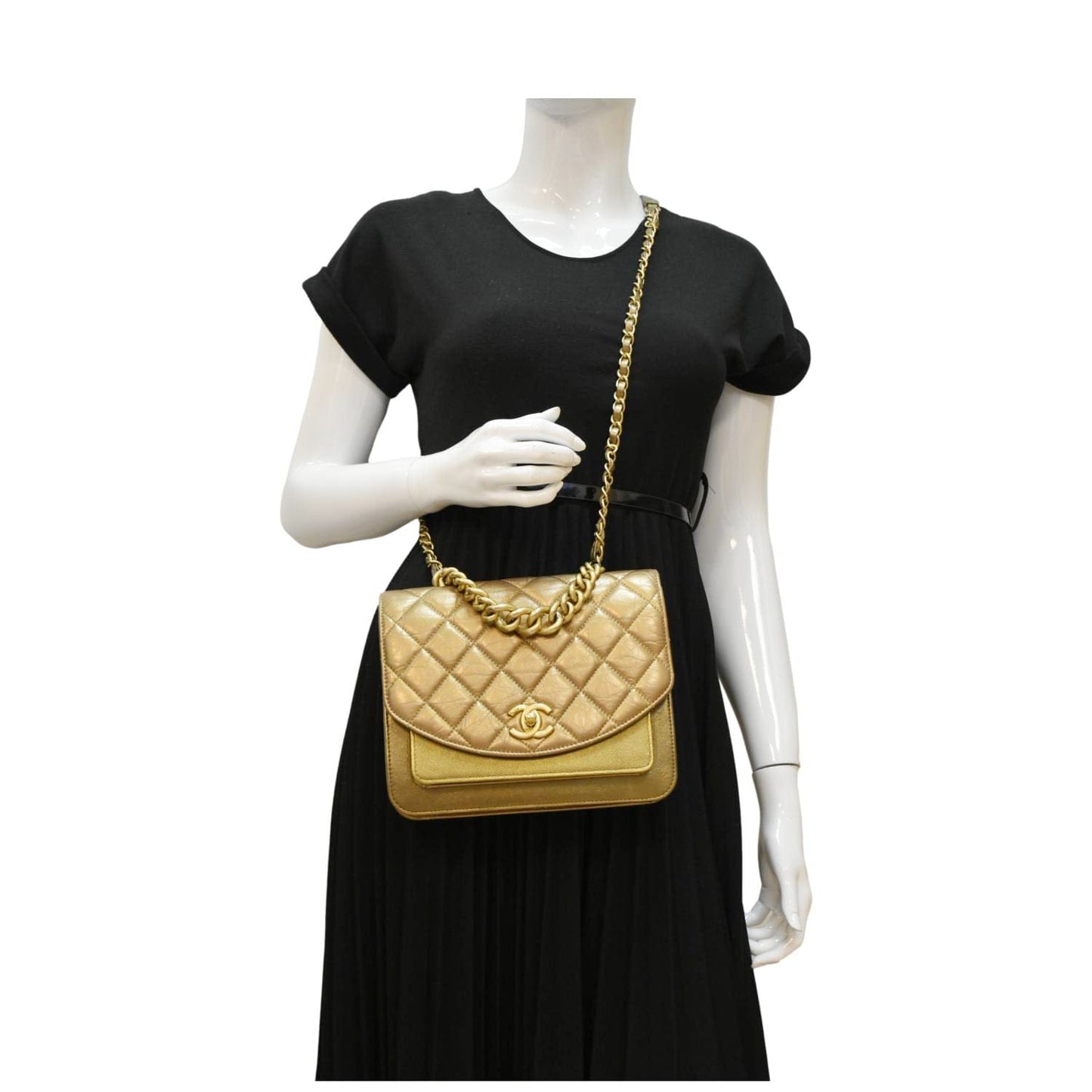 Chanel Handle Flap Quilted hrome Calfskin Travel Bag