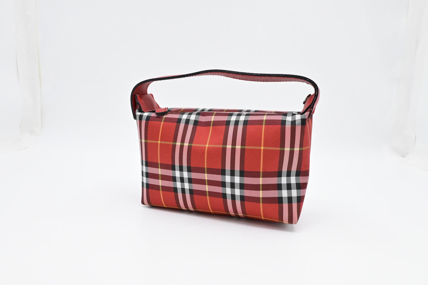 Burberry Wristlet In Check Handbag Canvas Red Travel Bag