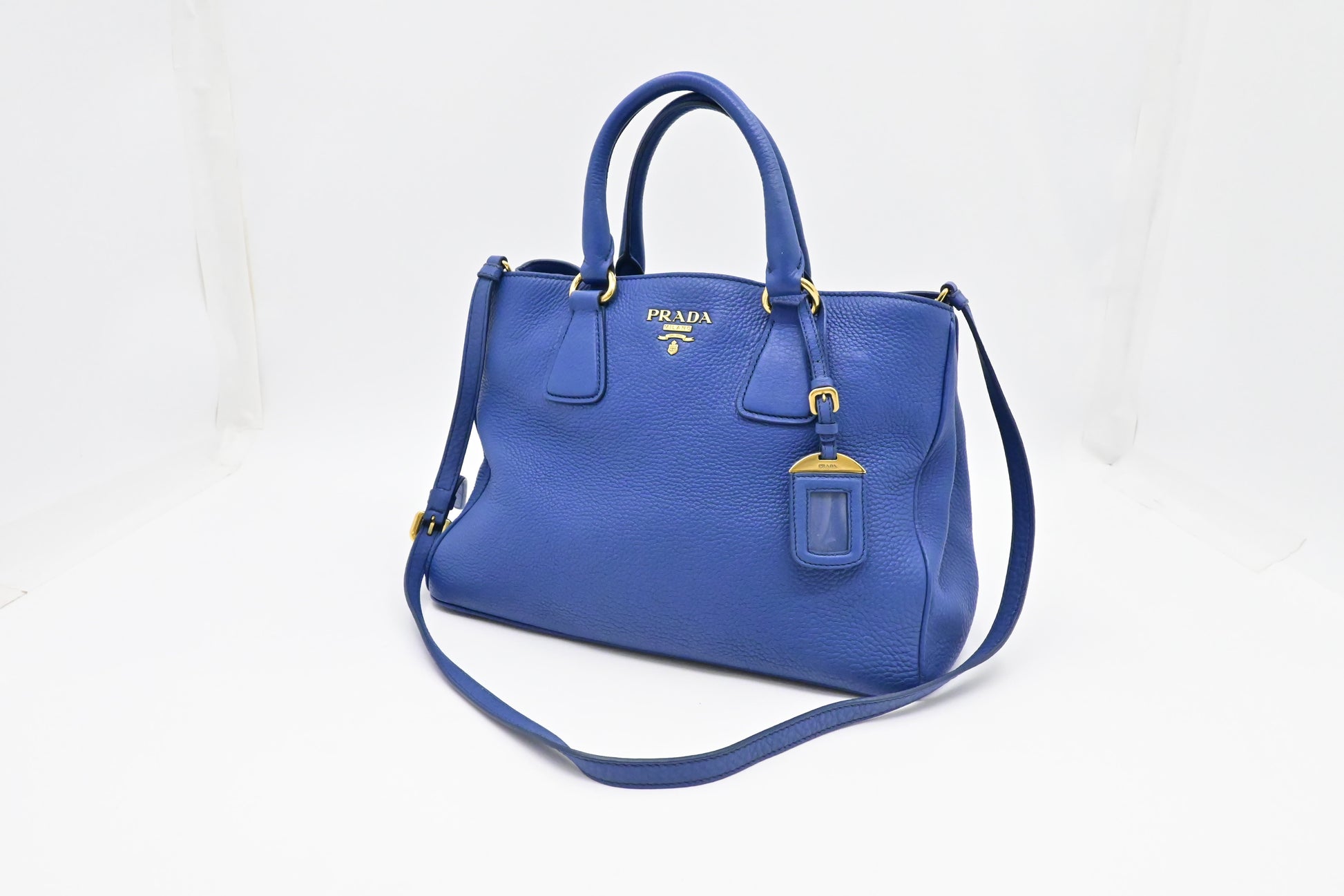 Prada Way Bag In Leather Blue Travel Bag