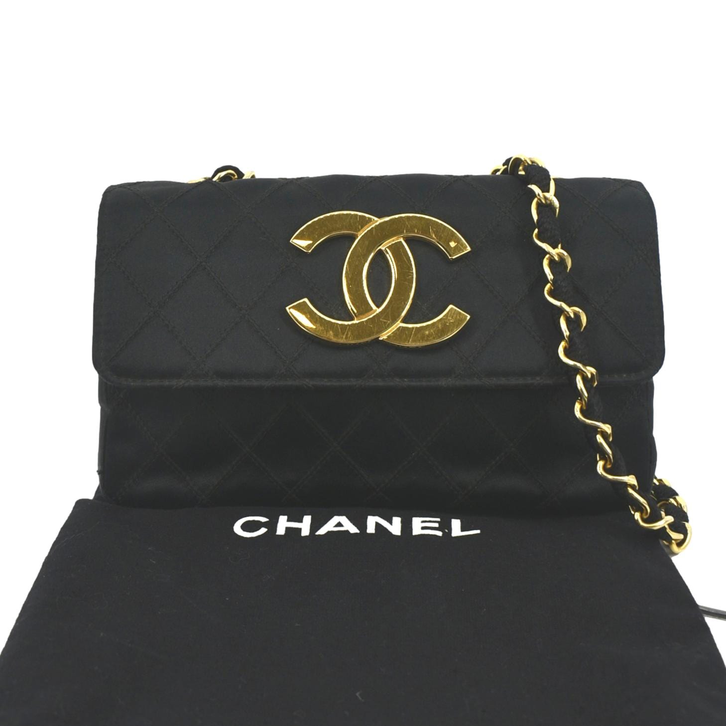 Chanel Flap Quilted Satin Black Travel Bag
