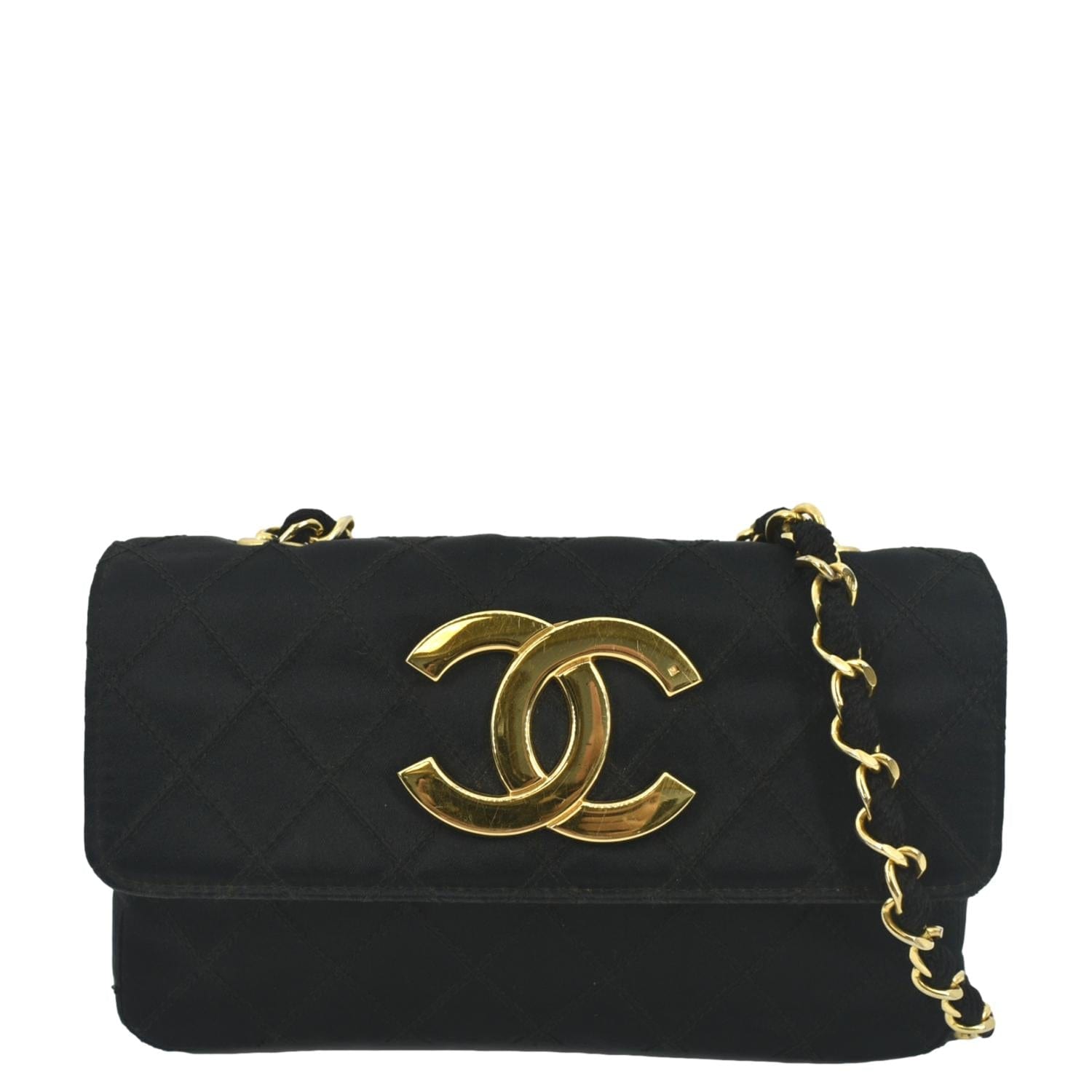 Chanel Flap Quilted Satin Black Travel Bag