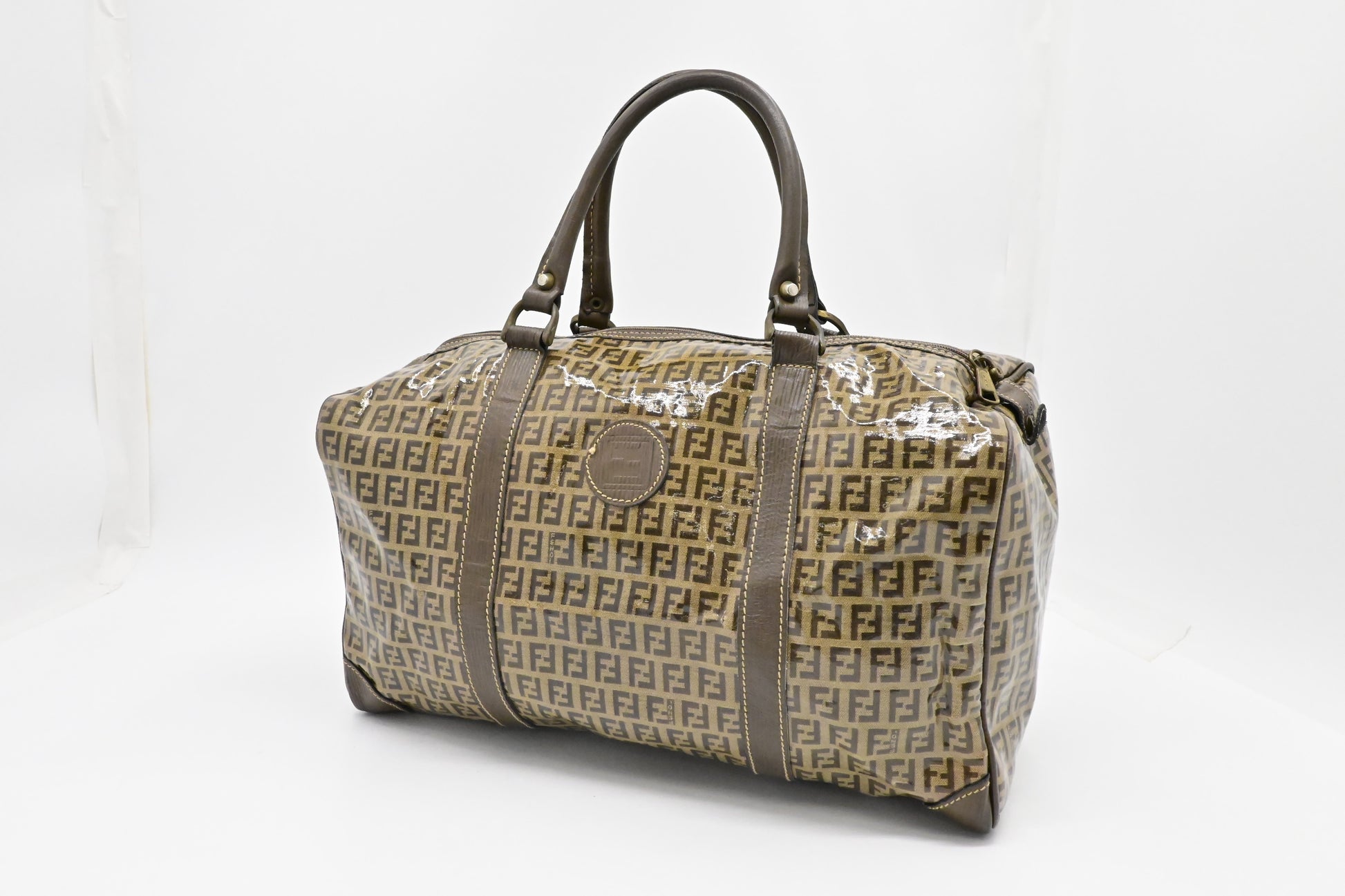 Fendi Boston Bag In Zucchino Coated Canvas Travel Bag