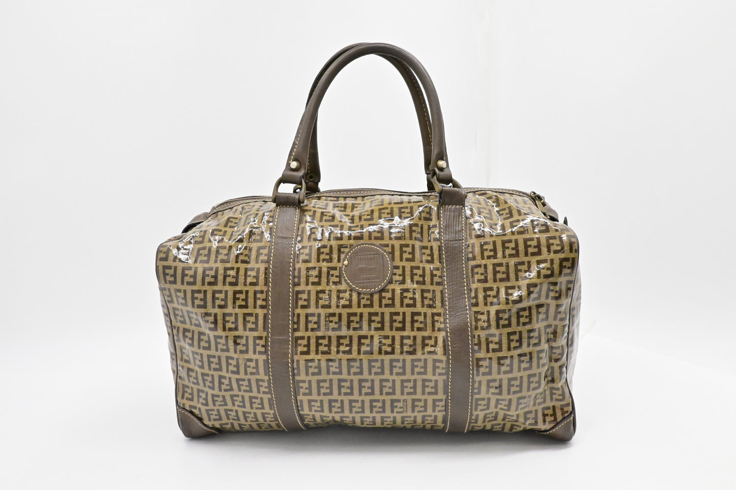 Fendi Boston Bag In Zucchino Coated Canvas Travel Bag