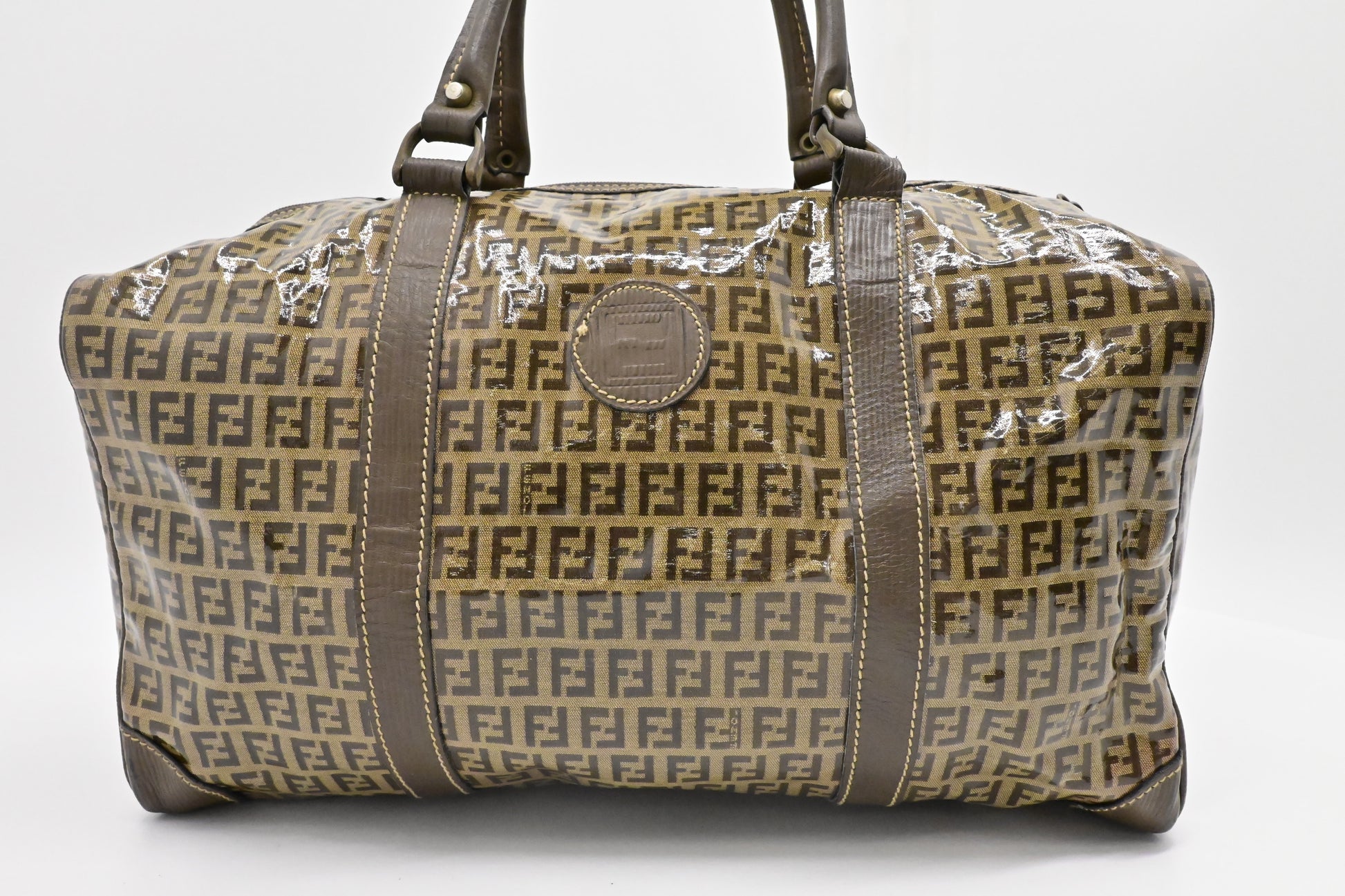 Fendi Boston Bag In Zucchino Coated Canvas Travel Bag