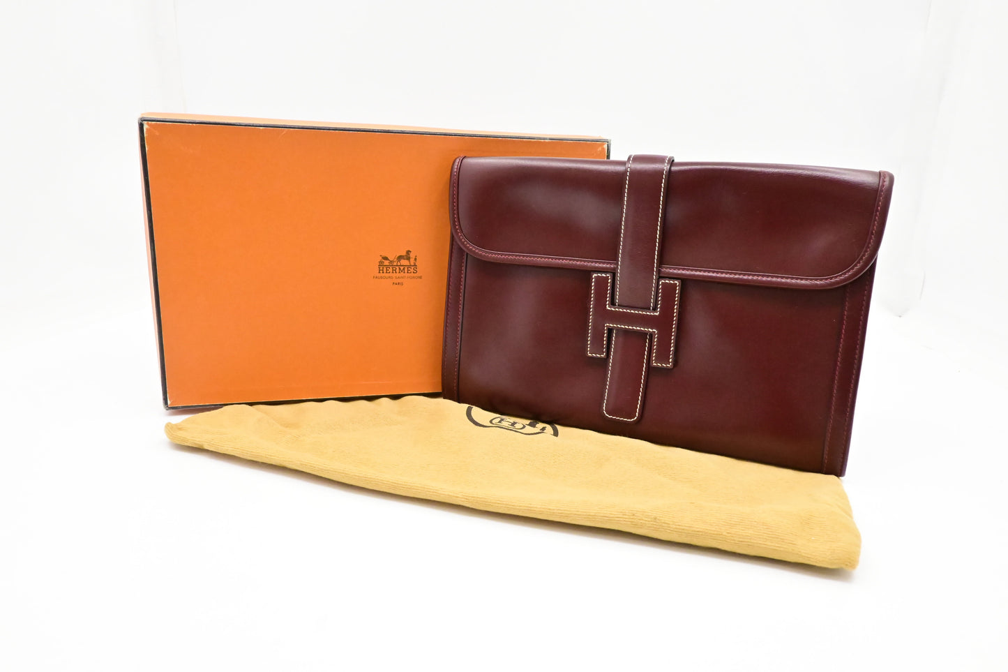 Hermes Jige Elan Pm In Burgundy Box Handbag Leather Travel Bag