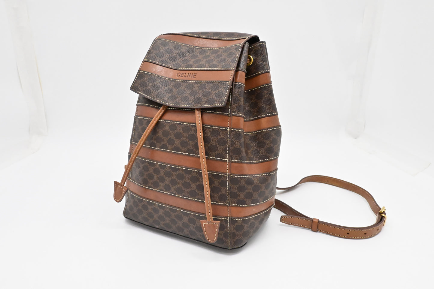 Celine Backpack In Macadam Handbag Canvas