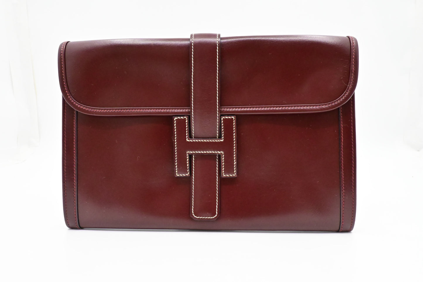 Hermes Jige Elan Pm In Burgundy Box Handbag Leather Travel Bag