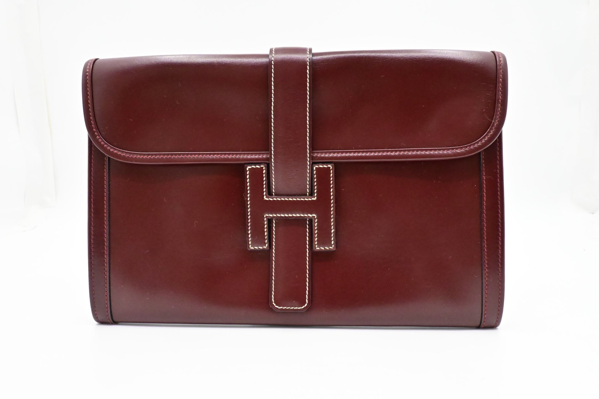 Hermes Jige Elan Pm In Burgundy Box Handbag Leather Travel Bag