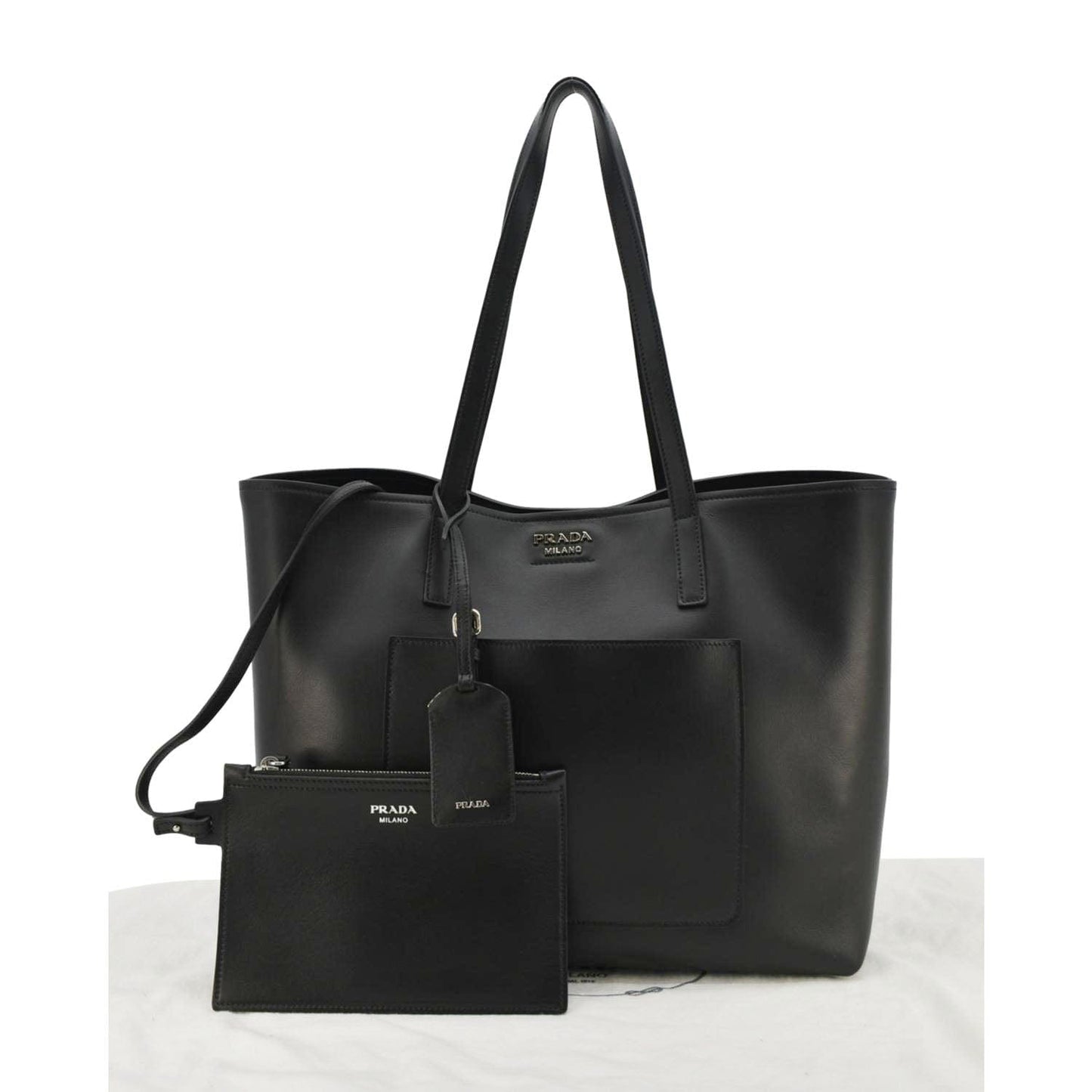Prada City Calf Shopping Tote Shoulder Bag Leather Calf Leather Black
