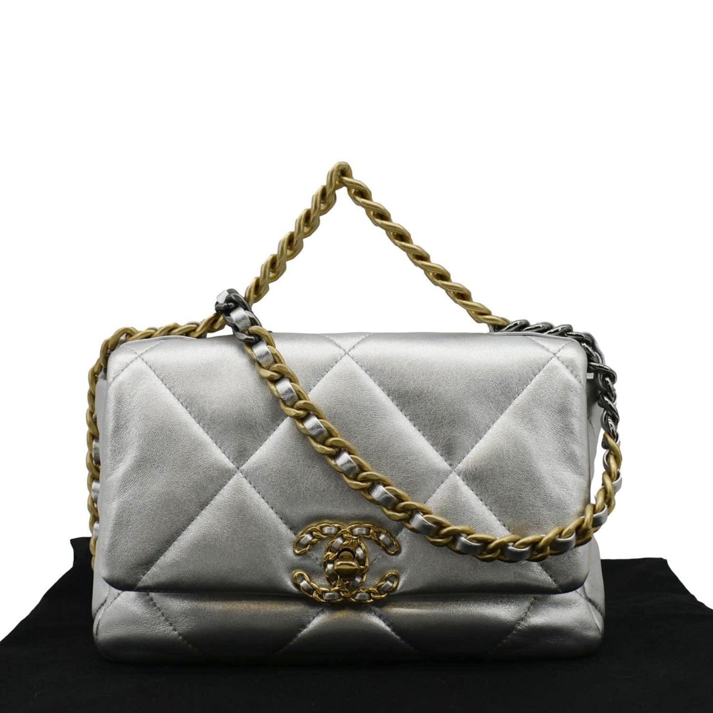 Louis Vuitton CHANEL 19 Flap Quilted Leather Silver Travel Bag