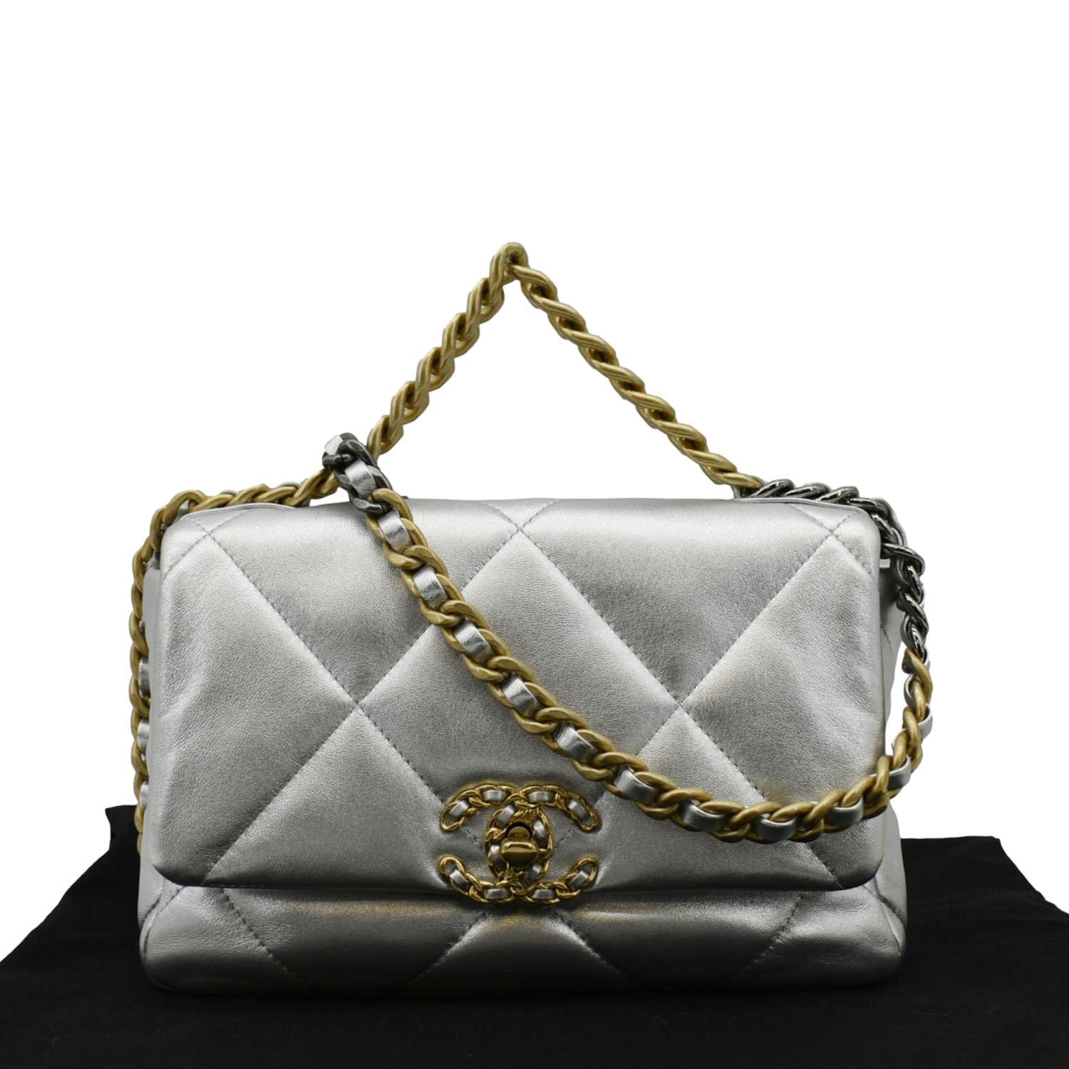 Louis Vuitton CHANEL 19 Flap Quilted Leather Silver Travel Bag
