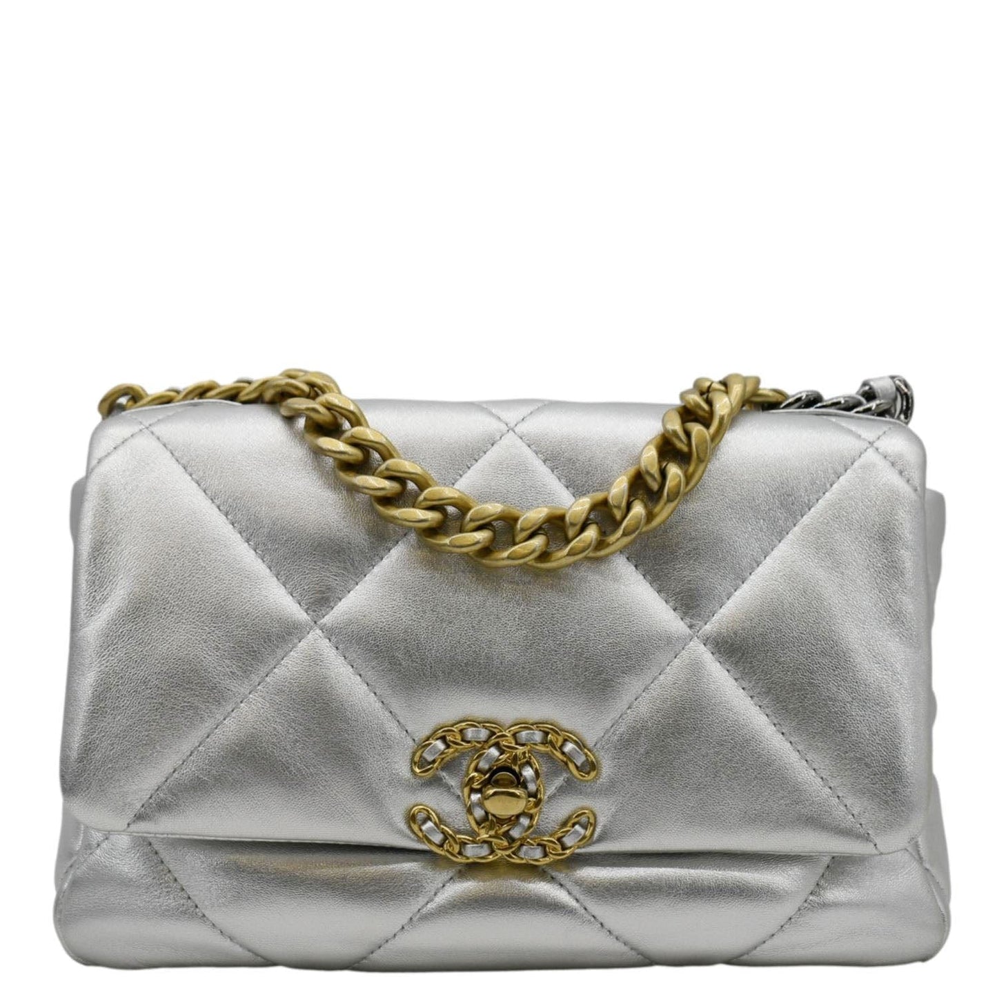 Louis Vuitton CHANEL 19 Flap Quilted Leather Silver Travel Bag